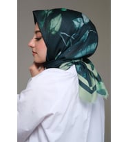 Afvente Yaprak Desen Yeşil Pamuk Eşarp