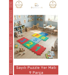 #YerMatı Çocuk Oyun Eğitim Güvenli EVA Darbe Emici Canlı Renkler 9 Parça Sayılar Puzzle Yer Matı