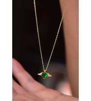 Papatya Silver 925 Ayar Gümüş Yeşim Renkli Kalp Kanat Kolye (Gold)