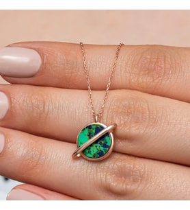 Opal Taşlı Gezegen Rose Kaplama 925 Gümüş Kadın Kolye