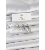 Pirinç Gümüş Renk Kelebek Model 3'lü Kadın Küpe 5886 - SSSSSS2267-8937