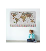 Türkçe Ülke Bayrak Lı Eğitici Başkent Detaylı Atlası Dünya Haritası Duvar Sticker-3862-85x130