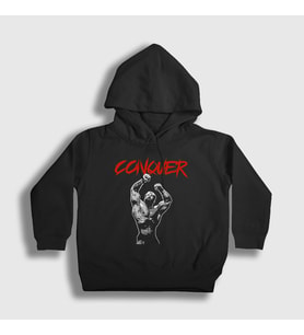 Presmono Unisex Çocuk Siyah Conquer Gym Spor Chris Bumstead Kapüşonlu Sweatshirt 396738tt