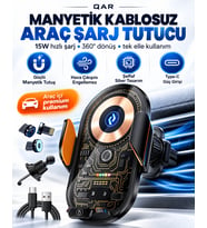 C13 Kablosuz Şarjlı Araç Telefon Tutucu Otomatik Açılıp Kapanan Kollu 360° Dönebilen Şeffaf Tasarım Metal Gövdeli Araç İçi Telefon Tutacağı