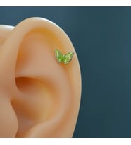 Fıstık Yeşil Kelebekli Piercing Helix Kıkırdak Conch Lob Silver (Çok Renkli)