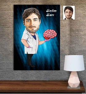 Kişiye Özel Karikatür Baskılı Ahşap Tablo Tıp Bayramı Beyin Cerrahı Erkek-1 30x40
