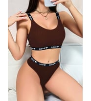 Kadın Kahverengi Love Yazılı Sütyen Kilot Takımı 5156