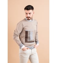 ECER SLİMFİT PARÇA DESENLİ İNCE TRİKO ERKEK KAZAK (Kahverengi)