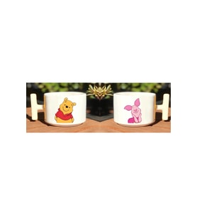 Pooh & Piglet Baskılı Sevgili Çift Çift 2'li Beyaz T Kulp Kupa Bardak