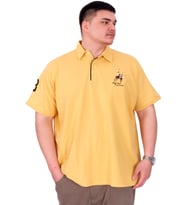 Mode XL Büyük Beden Erkek T-Shirt Polo Yaka Nakış Detaylı U25311 Hardal