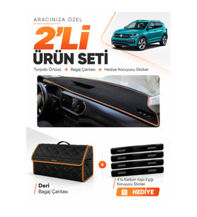 e-biz VOLKSWAGEN T-CROSS (2021-2023) Uyumlu Torpido Örtüsü + Deri Çanta - Siyah-Kahverengi - VW031