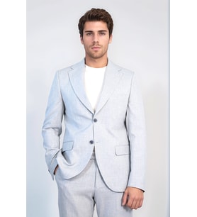 Açık Gri Slim Fit İki Düğmeli Keten Görünümlü Erkek Takım Elbise - Wessi