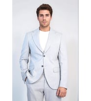 Açık Gri Slim Fit İki Düğmeli Keten Görünümlü Erkek Takım Elbise - Wessi