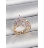 Pirinç Gold Renk Mor Damla Zirkon Taşlı Taç Model Kadın Yüzük (Altın)