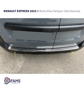 Renault Express Krom Arka Tampon Üstü Koruma 2021> Paslanmaz Çelik