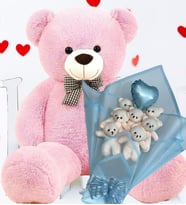 Premium 90 cm Peluş Ayı ve Premium Kalp Balonlu Romantik Mavi Peluş Ayıcık Buketi - Yılbaşı, Yeniyıl Hediyesi (Pembe)