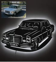 Mercedes Klasik Araba İsme Özel Led Işıklı Ahşap Tablo Ev/Ofis Duvar Dekoru / Ev Ofis Hediyesi / Doğum Günü (Sarı)