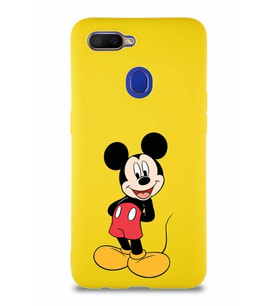Oppo AX7 Soft Premier Kapak Mickey Mouse-B Tasarımlı Silikon Kılıf - Sarı (Şeffaf)
