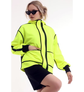 Özel Tasarım Cepli Kapişonlu Yağmurluk Ve Rüzgarlık Mont (Neon Sarı)