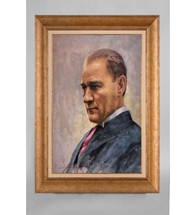 Altın Varaklı Paspartulu Çerçeveli Atatürk Tablo sd178