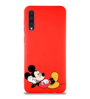 Samsung Galaxy A30S Soft Premier Kapak Mickey Mouse-F Tasarımlı Silikon Kılıf - Kırmızı (Şeffaf)