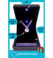 Işıklı Premium Kutuda Çift Kolye Güneş Ay Çift Kolye Hediye Paketi (Gold)