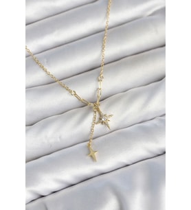 Pirinç Gold Renk Zirkon Taşlı Minimal Sallantılı Kutup Yıldızı Model Kadın Kolye TJ-BKO11143