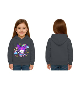 Unisex Baskılı Çocuk Swaetshirt Kapüşonlu 3 İplik Şardonlu Kuromi baskılı (Füme)
