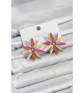 Karışık Renk Kristal Taşlı Lotus Model Kadın Küpe TJ-BKP11928