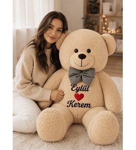 [ İSTEDİĞİNİZ İSMİ YAZIYORUZ ] Bej Renk Sevgiliye Özel Peluş Ayıcık-İsim Baskılı Peluş Oyuncak -Anneye ,Arkadaşa Özel Hediye (100 cm)