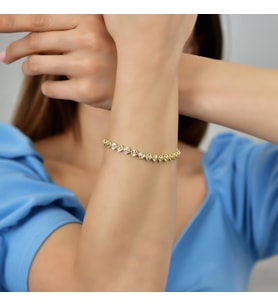 Goldium 14 Ayar Altın Sıralı Yonca Bileklik (Sarı)