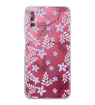 Samsung Galaxy A7 2018  Kamera Korumalı  Kapak Floral Lila Tasarımlı  Şeffaf Kılıf