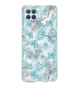 PrintiFy Oppo Reno 4 Lite Uyumlu Kamera Korumalı Floral Su Yeşili Tasarımlı Şeffaf Silikon Kılıf