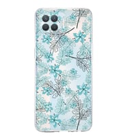 PrintiFy Oppo Reno 4 Lite Uyumlu Kamera Korumalı Floral Su Yeşili Tasarımlı Şeffaf Silikon Kılıf