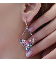 Renkli Baget Taşlı Rose Gold Kaplama Gümüş Küpe
