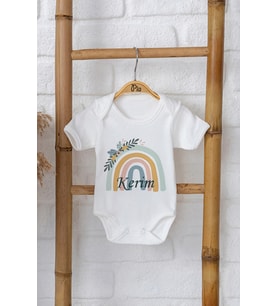 Pia Baby Premium %100 Pamuk İsme Özel Organik Baskılı Çıtçıtlı Bebek Body Zıbın Modelleri 5074-16 (Ekru)