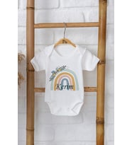 Pia Baby Premium %100 Pamuk İsme Özel Organik Baskılı Çıtçıtlı Bebek Body Zıbın Modelleri 5074-16 (Ekru)