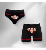 Kutulu Kişiye Özel Ce-e Tasarımlı Kadın Külot ve Erkek Boxer İkili Set (Siyah)