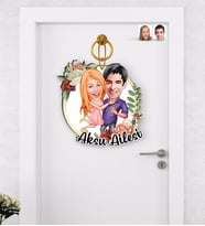 BK Gift Kişiye Özel Sevgililer Karikatürlü Ahşap Kapı Süsü-3