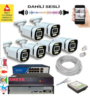 6 lı Yapay Zeka Destekli 5 MP Görüntü POE Bağlantılı Sesli 6 Warm Led Gece Renkli IP Kamera Seti 4386WS