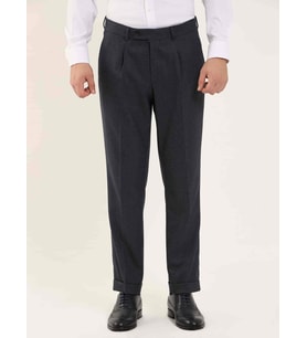 Lacivert Erkek Slim Fit Balıksırtı Desenli Klasik Pantolon