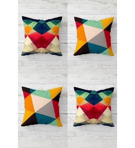 Geometrik Çizgiler Ve Renk Bloklu Gizli Fermuarlı Kırlent Kılıfı Koltuk Yastık Kılıfı Takım(4adet) (Çok Renkli)