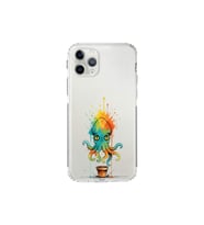 iPhone 11 Pro Max ile uyumlu Splash ahtapot tasarımlı şeffaf silikon kılıf