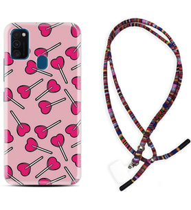 Samsung M21 M22 M23 M30 M31S M32 Kılıf Boyun Asklı Rasta Silikon Heart Lollipop 1414