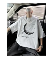 Baskılı Oversize Bisiklet Yaka T-shirt - Beyaz
