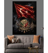Osmanlı Devlet Arması Ve Bayrak Dekoratif Kanvas - Mdf Ahşap Tablo