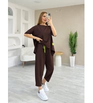 Kadın Kısa Kollu Bisiklet Yaka Viskon Iki Iplik Bluz Ve Pantolon Ikili Takım