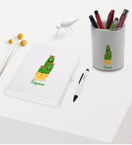 BK Gift Kişiye Özel Kaktüs Tasarımlı Beyaz Defter Kalem ve Kalemlik Hediye Seti - Model 9