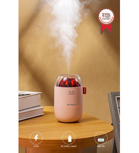 Hava Nemlendiricisi Buhar Makinesi Led Işıklı Odun Ateşi Efektli 280 ML H16 Pembe