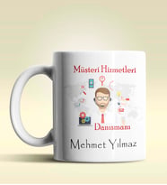 Kişiye Özel Müşteri Hizmetleri Tasarımlı Beyaz Kupa Bardak